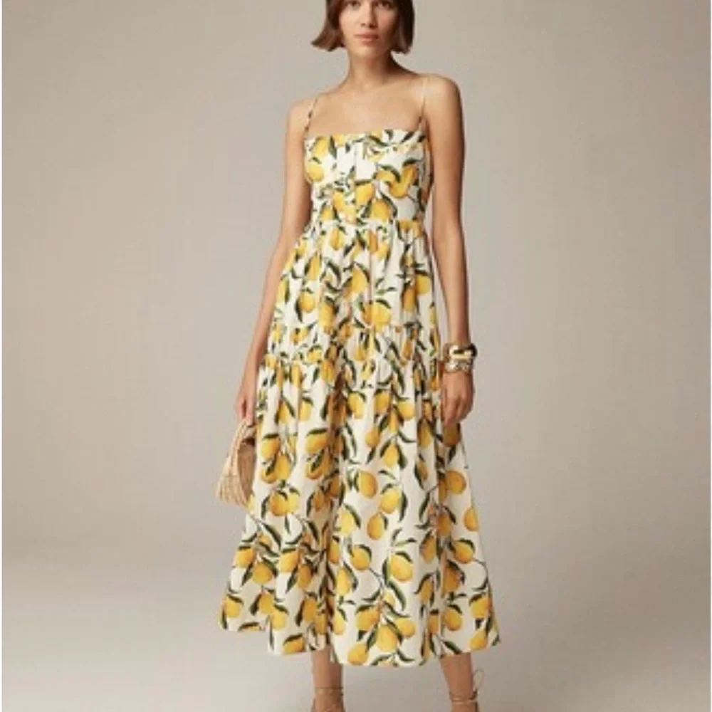 J. Crew Lemon Pattern Midi Dress - Picture 1 of 16
